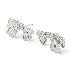 Platinum Bowknot Rack Plating Brass Stud Earrings, Long-Lasting Plated, Lead Free & Cadmium Free, Platinum, 13~13.5x23.5~24mm