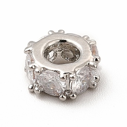 Платина Стойки обшивки латунь кубического циркония бусы, без кадмия и без свинца, долговечный, колонка, платина, 7x3 мм, отверстие : 3 мм