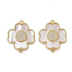 Настоящее золото 18K Подвески-крестики с микропаве из прозрачного кубического циркония из латуни, с естественной оболочке, стойки покрытие, прочное покрытие, без кадмия и без свинца, реальный 18 k позолоченный, 22x18x3 мм, отверстие : 1.2 мм