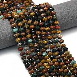 Океанический Джаспер Океан Природный яшмы бисер нитей, граненые, рондель, с бисером, 8.5~10x5.5~6.5 мм, отверстие : 1 мм, около 43~45 шт / нитка, 15.35'' (39 см)