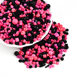 Темно-Розовый Бисер из стекла , разнообразные, разнообразные, темно-розовыми, 2.5~12.5x2~8x2~8 мм, отверстие : 0.7~1.5 мм, Около 2045~3215 шт / фунт