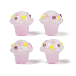 Розовый Стеклянные бугорчатые бусины, мороженое, с эмалью, окрашенный и сердечный, туманная роза, 13.5x13 мм, отверстие : 1.6 мм