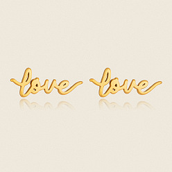 Chapado en Oro Real 18K 304 aretes de acero inoxidable para mujer, la palabra amor, real 18 k chapado en oro, 19.8x8 mm