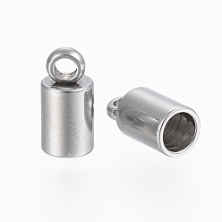 Stainless Steel Color 201 Stainless Steel Cord Ends, End Caps, Column, Stainless Steel Color, 8x4mm, Hole: 1.5mm, Inner Diameter: 3mm