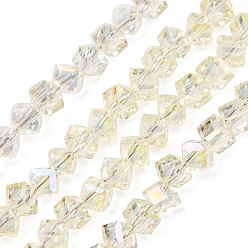 Light Yellow Electroplate Transparent Glass Beads Strands, Cube, Faceted, AB Color Plated, Light Yellow, 3.5x4.5x4mm, Hole: 1.1mm, about 99pcs/strand, 13.46''(34.2cm)