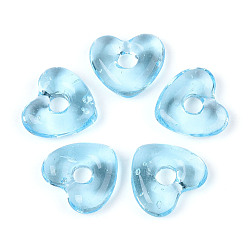 Светло-Голубой Бусины лэмпворк , сердце, Небесно-голубой, 13.5~14x15x4.5~5 мм, отверстие : 3.8 мм