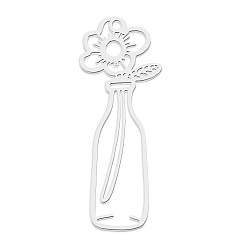 Нержавеющая Сталь Цвет Не тускнеющие 201 подвески из нержавеющей стали, лазерная резка, ваза с цветком, цвет нержавеющей стали, 39x14.5x1 мм, отверстие : 1.6 мм