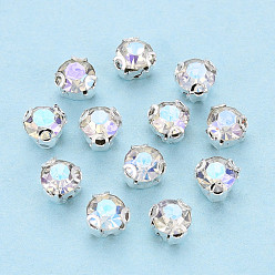 Хрусталь AB Пришить бусины монте из стразов, с настройками латуни, аксессуары для одежды, плоско-круглые, хрусталь AB, 4.1x3.5~3.9 мм, отверстие : 0.7~0.9 мм, около 1440 шт / упаковка