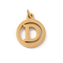Letter D 304 подвески из нержавеющей стали с соединительным кольцом, золотые, кольцо с буквой-шармом, Буква D, 14.5x12x1.5 мм, отверстие : 3 мм