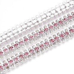 Ярко-Розовый Железо горный хрусталь чашка цепи, с катушкой, серебряные, ярко-розовый, 8.5x3 мм, около 14.99 футов (4.57 м) / рулон