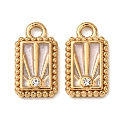Розовый 304 подвески из нержавеющей стали, с эмалью и горный хрусталь, прямоугольник амулеты, реальный 18 k позолоченный, ионное покрытие (ip), туманная роза, 13.5x7.5x3 мм, отверстие : 1.8 мм