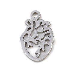 Нержавеющая Сталь Цвет 304 прелести нержавеющей стали, сердце, цвет нержавеющей стали, 12.5x8x1 мм, отверстие : 1.2 мм