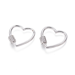 Платина Латунные микропаве, кубический цирконий, винт, карабин, подвески с замком, для изготовления ожерелий, сердце, платина, 22x22x2 мм