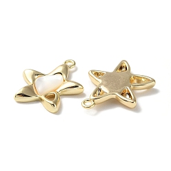 Real 18K Gold Plated Natural White Shell Star Pendants, Brass Star Charms, Real 18K Gold Plated, 19x17x3mm, Hole: 1.6mm