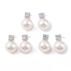 (52) Непрозрачная лаванда Гипоаллергенные серьги-гвоздики из биокерамики с цирконием и керамикой, с жемчугом-ракушкой и стразами, не выцветает и не содержит никеля, круглые, разноцветные, 15.5x10 мм