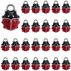 Платина 30шт. подвески из цинкового сплава, с эмалью, божья коровка, платина, 12.5x9x4.5 мм, отверстие : 2 мм