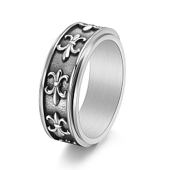 Античное Серебро Вращающиеся вращающиеся кольца из нержавеющей стали, Широкие кольца в форме Флер де Лис для женщин и мужчин, античное серебро, 9 мм, размер США 7 (17.3 мм)