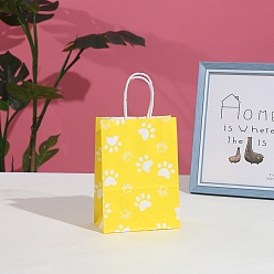 Yellow Paw Print Paper Shopping Bags with Handle, Gift Tote, Rectangle, Yellow, 15x8x21cm