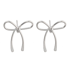 Платина Женские серьги-гвоздики из латуни с бантом, платина, 19.5x17.5x4.5 мм