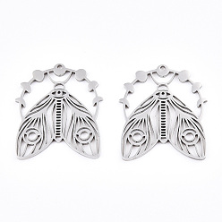 Нержавеющая Сталь Цвет Не тускнеющие 304 подвески из нержавеющей стали, лазерная резка, фаза луны с подвеской от мотылька, цвет нержавеющей стали, 30x26x1.5 мм, отверстие : 1.5 мм