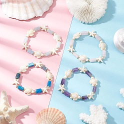 Смешанные камни 4шт. синтетические бирюзовые и натуральные апатитовые и аметистовые и аквамариновые и розовые кварцевые бусины для женщин, черепаха и морская звезда, внутренний диаметр: 1-7/8~2 дюйм (4.8~5 см)