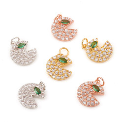 Mixed Color Brass Micro Pave Cubic Zirconia Charms, with Jump Ring, Gap Flat Round, Clear & Green, Mixed Color, 12.5x10.5x2.5mm, Jump Ring: 4x0.6mm, Hole: 2.5mm