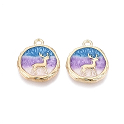Средний Фиолетовый Подвески из эмали и сплава, плоские круглые подвески и подвески в виде оленя, золотой свет, средне фиолетовый, 19x17x2 мм, отверстие : 1.8 мм