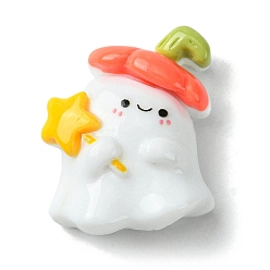 Оранжевый Кабошоны из непрозрачной смолы на тему Хэллоуина, призрак с тыквой, оранжевые, 28x23x11.5 мм