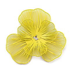Желтый Напечатанный методом распыления 430 колпачки бортов из нержавеющей стали, цветок, желтые, 45x48x5~7 мм, отверстие : 0.9 мм