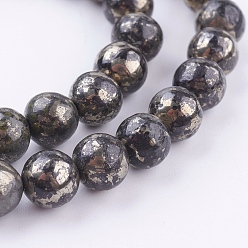 Pyrite Natural Pyrite Beads Strands, Round, 8mm, Hole: 1mm, about 48pcs/strand, 16 inch