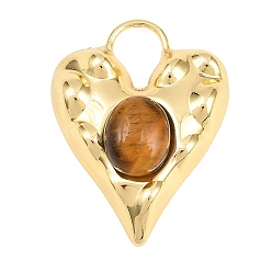 Тигровый глаз Природных тигровый глаз подвески, сердце прелести, с латунной фурнитурой , долговечный, стойки покрытие, реальный 18 k позолоченный, 30.5x23.5x8.5 мм, отверстие : 8x6 мм