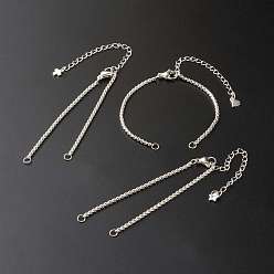 Stainless Steel Color Tarnish Resistant Handmade 304 Stainless Steel Box Chains Bracelets Making Accessories, with Lobster Claw Clasps & Chain Extender, Mixed Shape, Stainless Steel Color, 15.5x0.2cm