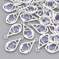 Lilac Faceted Glass Pendants, with Eco-Friendly Alloy Open Back Settings, Nickel Free, Teardrop, Silver Color Plated, Lilac, 21x11x3.5mm, Hole: 1.6mm