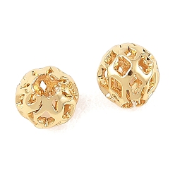 Real 18K Gold Plated SHEGRACE Brass Spacer Beads, Cadmium Free & Nickel Free & Lead Free, Round, Hollow, Real 18K Gold Plated, 6mm, Hole: 2mm