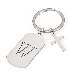 Letter W 1Porte-clés en acier inoxydable, avec porte-clés fendus, rectangle, couleur inox, lettre w, 72mm