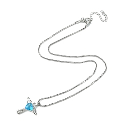 Deep Sky Blue Cubic Zirconia Fairy with Heart Pendant Necklace with Box Chains, Platinum Zinc Alloy Jewelry for Women, Deep Sky Blue, 18.98 inch(48.2cm)
