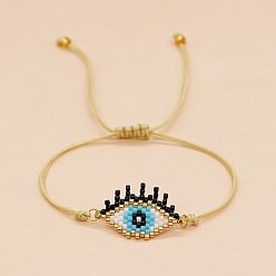 Yellow Glass Seed Evil Eye Braided Bead Bracelet for Women, Yellow, 11 inch(28cm)