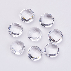 Прозрачный Кабошоны из граненого стекла со стразами и заостренной обратной стороной, плоско-круглые, прозрачные, 8x4 мм