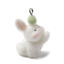 Лайм Пасхальные подвески из непрозрачной смолы, шарм стайного кролика, с платиновыми тоновыми железными петлями, желто-зеленые, 31.5x15x22.5 мм, отверстие : 2 мм