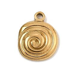 Real 18K Gold Plated 304 Stainless Steel Charms, Spiral Round Charms, Ion Plating(IP), Real 18K Gold Plated, 13x10x3mm, Hole: 1.4mm