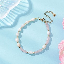 Розовый Кварц Браслеты из натурального розового кварца и культивированного пресноводного жемчуга для женщин, плоско-круглые, с 304 из нержавеющей стали Lobster Claw застежками, 7.68~7.87 дюйм (19.5~20 см)