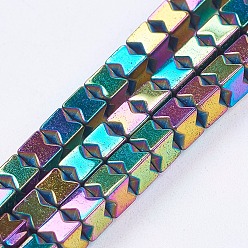 (966) Внутренний цвет Кристалл / Лиловато-лиловый на подкладке Гальванизировать немагнитных синтетический гематит бисер пряди, бисер нитей, кубические, с покрытием разноцветным, 3x3x3 мм, отверстие : 0.5 мм, около 132 шт / нитка, 15.7 дюйм (9.8 см)