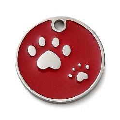Темно-Красный 304 подвески из нержавеющей стали, с эмалью, плоский круглый с подвеской в виде отпечатка лапы, темно-красный, 15x1.5 мм, отверстие : 1.6 мм