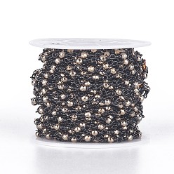 Gunmetal Handmade Non-magnetic Synthetic Hematite Beaded Chains, Unwelded, with Brass Findings, with Spool, Faceted, Round, Gold, Gunmetal, 3mm, about 32.8 Feet(10m)/roll