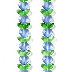 Светло-Синий Прозрачные стеклянные бусины, листьев и сердца, голубой, 7.5~9.5x10.5~14x4~5 мм, отверстие : 1 мм, около 54 шт / нитка, 14.96~15.24'' (38~38.7 см)