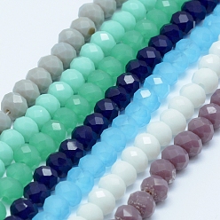 Mixed Color Glass Beads Strands, Faceted, Rondelle, Mixed Color, 4x3mm, Hole: 0.8mm, about 130pcs/strand, 15.5 inch~15.7 inch(39.5cm~40cm)