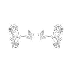 Платина Латунные серьги-манжеты из прозрачного кубического циркония, бабочка, платина, 21 мм