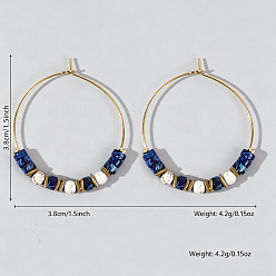 Colorful Bohemian Colorful Natural Stone Beaded Hoop Earrings for Women, 304 Stainless Steel Hoop Earrings, Golden, Colorful