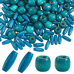чирок 200шт 2 стили окрашенные бусины из натурального дерева, бочкообразный и овальный, зелено-синие, 16~23x8~17 мм, отверстие : 2.5~8 мм, 100 шт / стиль