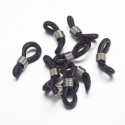 Платина Держатели для очков, очки концы резиновой петли, сталь и пластик, платиновый цвет, чёрные, шириной около 4.2 мм, 19 мм длиной